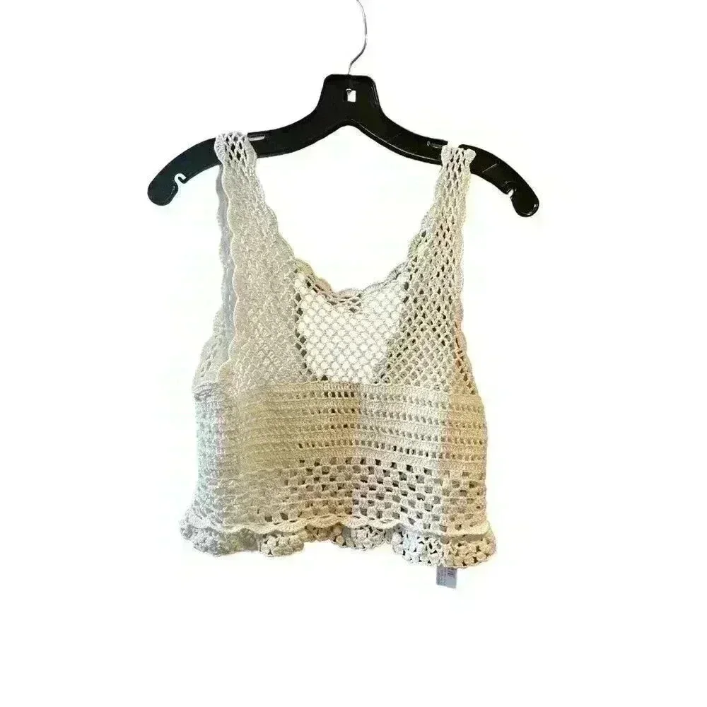 NWT Pinko Limosa Cream Cropped Crochet Tank Top Boho Festival Size Medium